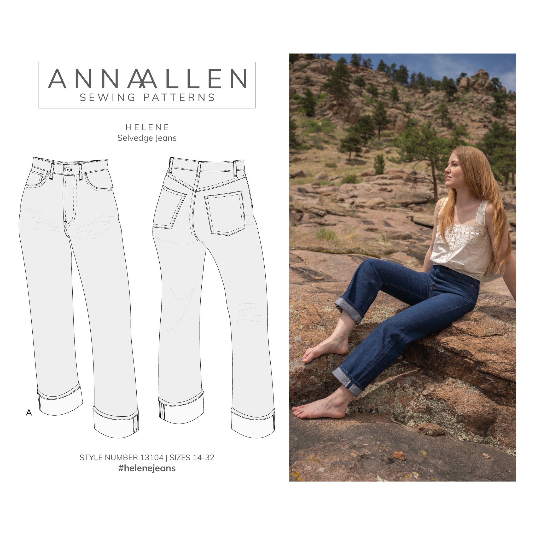 Helene Selvedge Jeans - PDF Sewing Pattern Sizes 00-22 and Helene Selvedge Jeans - PDF Sewing Pattern Sizes 00-22 and