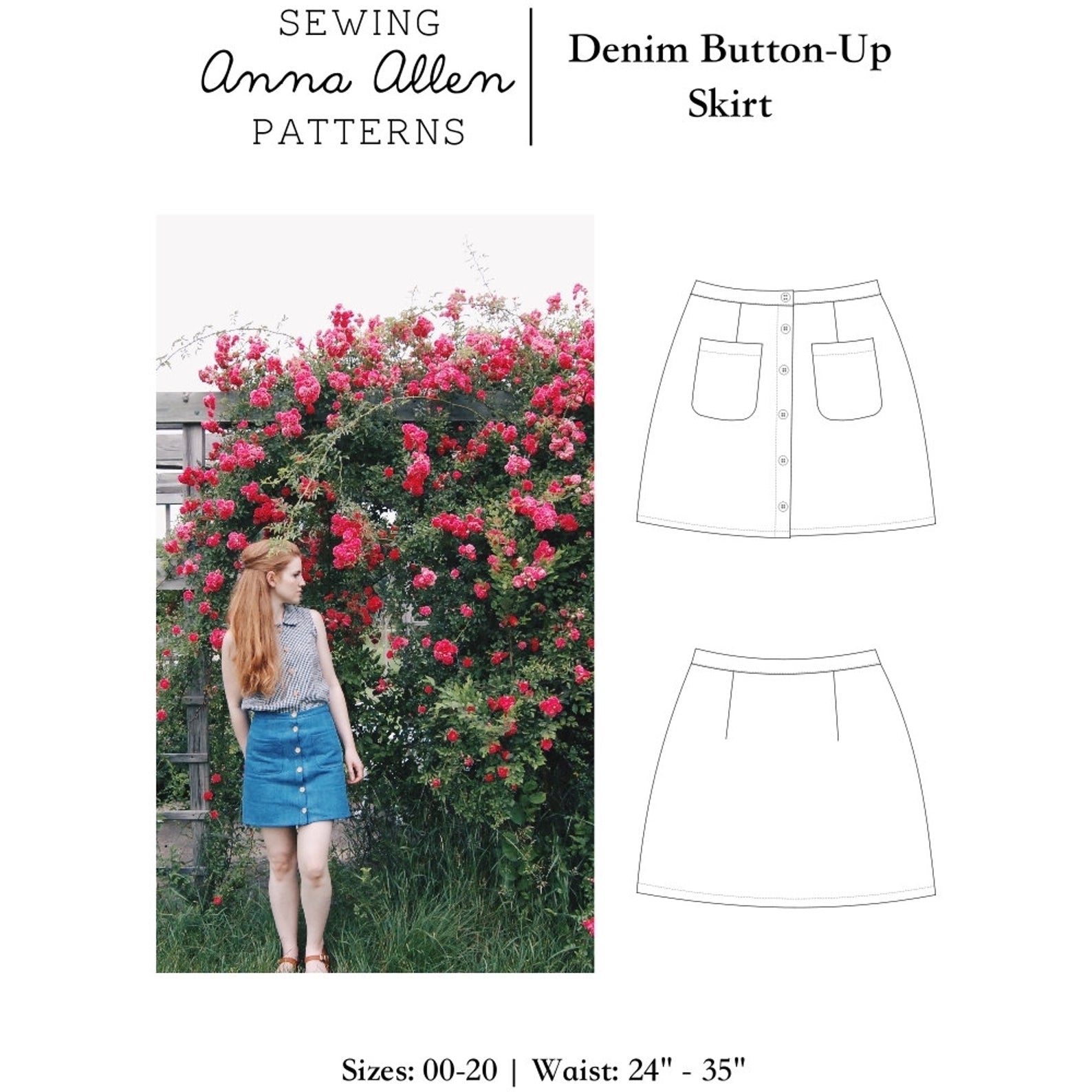 Mini Skirt A Line Skirt Pattern Size 20 Denim Button Up Skirt PDF